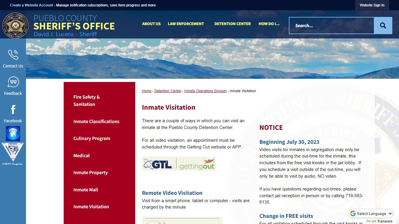 Inmate Visitation | Pueblo County Sheriff, CO