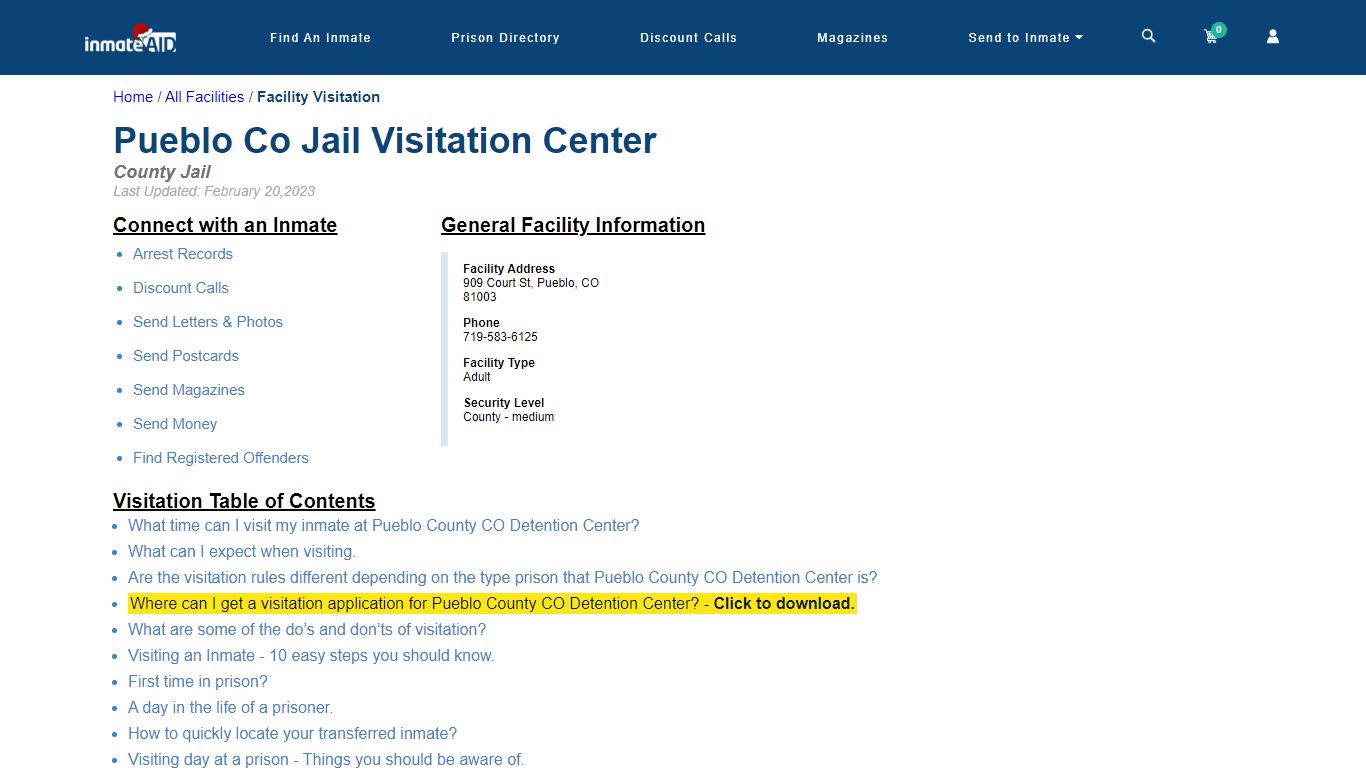 Pueblo County CO Detention Center | Visitation, dress code & visiting hours